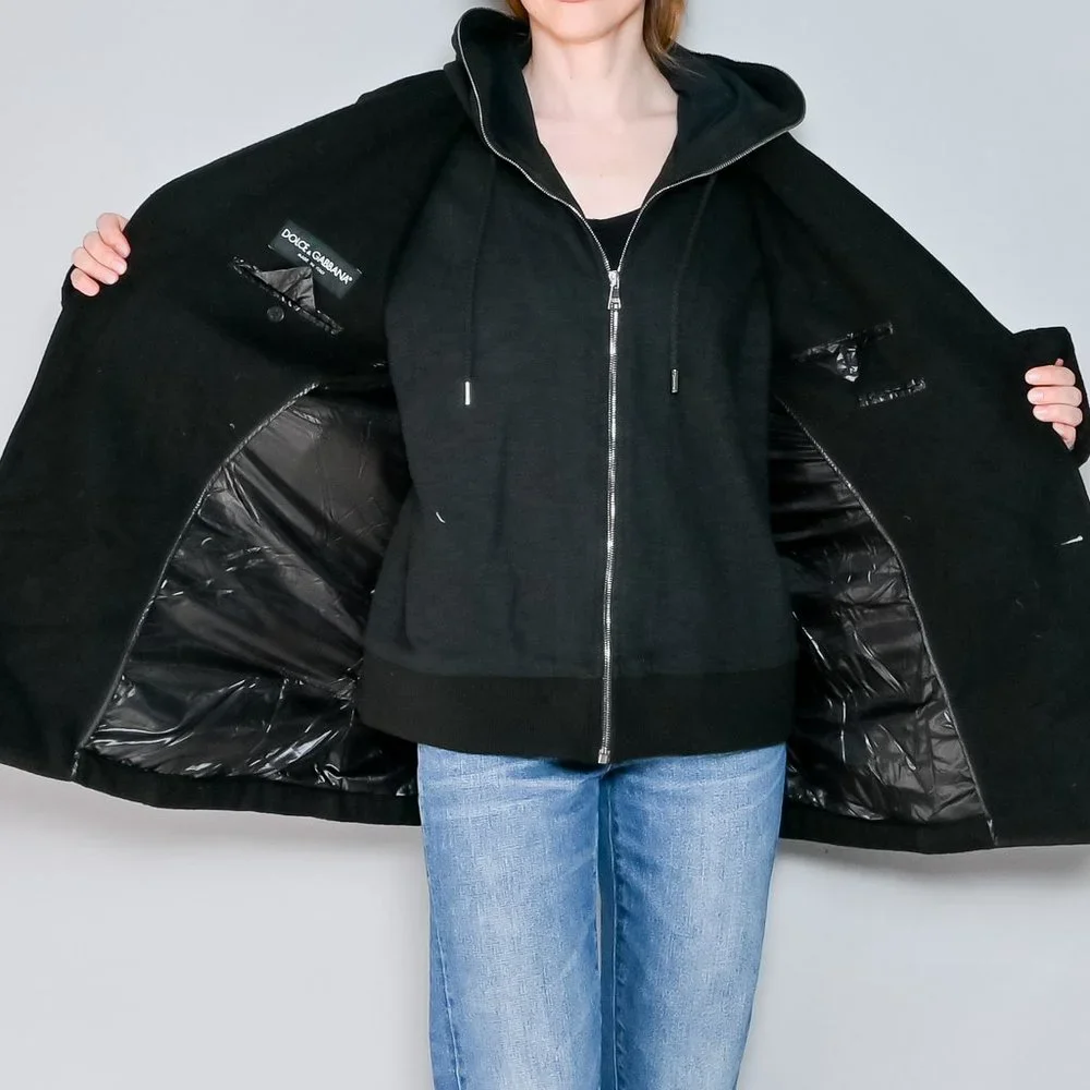 192. DOLCE & GABBANA Black Wool-Blend Hooded Hybrid Jacket XL IT 52 - Picture 9 of 9